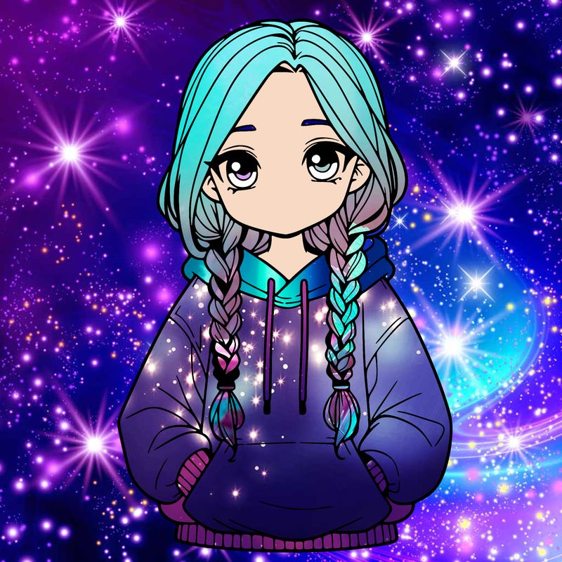 a realistic girl with a oversized hoodie and she has braids