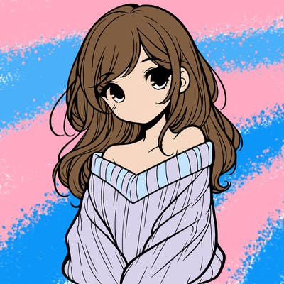 shy pretty girl wearing a sweater that is falling off one shoulder portrait