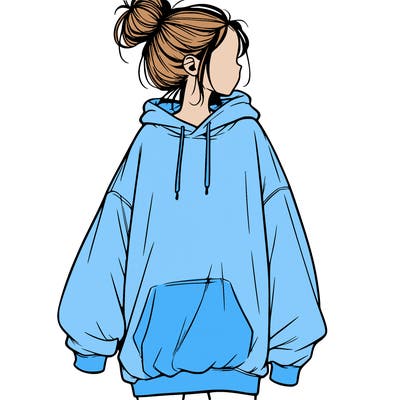 realistic girl with a oversized sweatshirt on and a bun