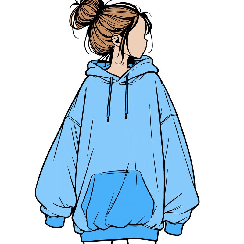 realistic girl with a oversized sweatshirt on and a bun