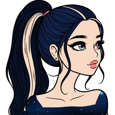 a beautiful and realistic girl with a high pony tail