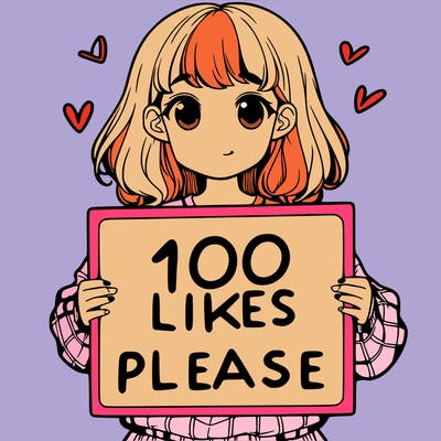 a girl holding a sign saying 100 likes please