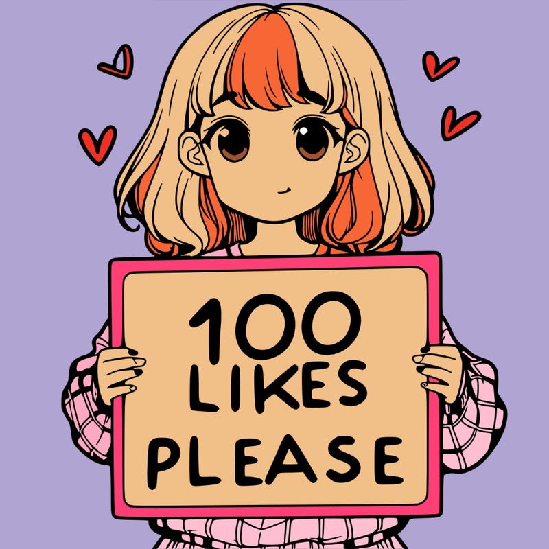 a girl holding a sign saying 100 likes please