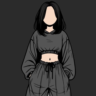 realistic girl faceless with baggy pants and a crop top