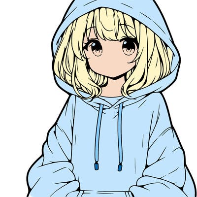anime girl wearing an oversized hoodie