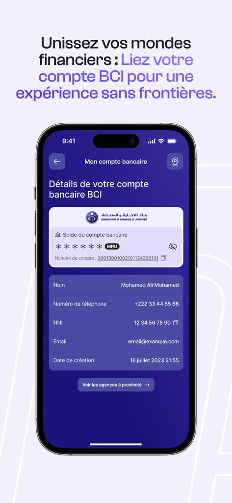 BCIpay - BCIpay app interface showing personal bank account details for BCI customers