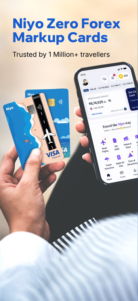 Niyo: Global cards for travel - Niyo zero forex markup card and mobile app interface for international travel