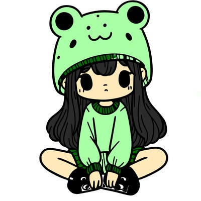 a girl wearing a frog hat and some frog socks