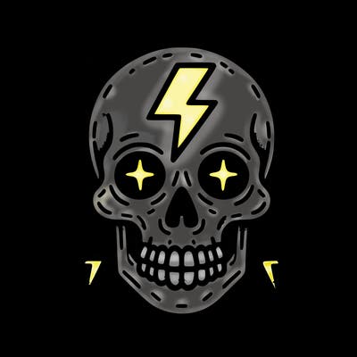 skull with lightning in eyes
