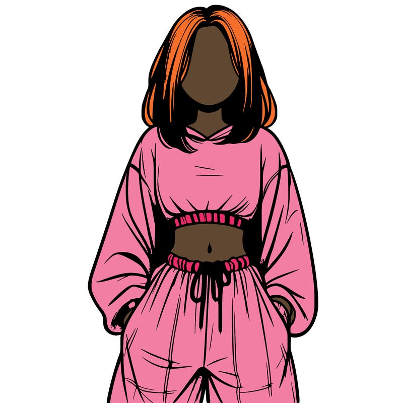 realistic girl faceless with baggy pants and a crop top