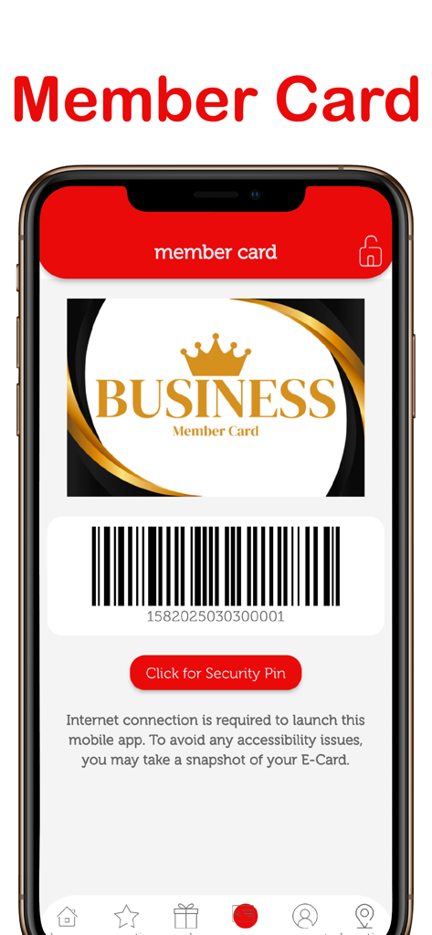 USTORE - Digitale Mitgliedskarte mit Barcode und PIN-Schaltfläche in der USTORE-Mobil-App-Oberfläche
