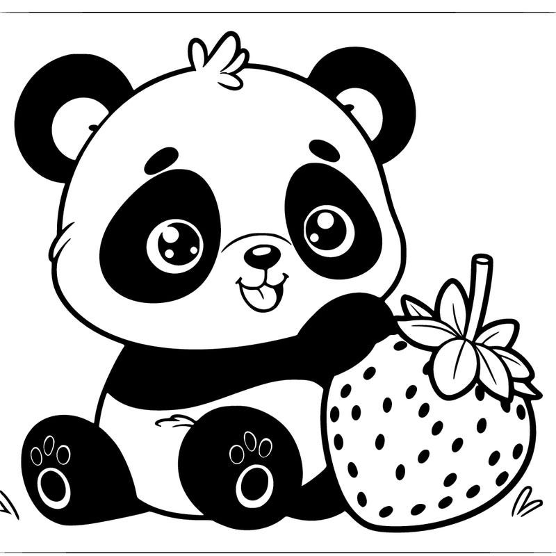 panda with strawberry