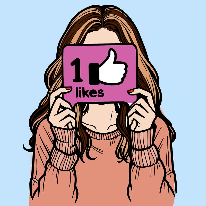 teen girl holding a  10 likes sign covering her face