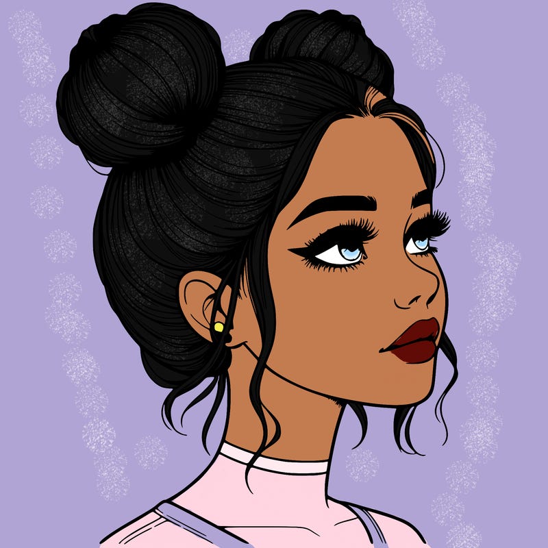 realistic girl with buns on the top of her head