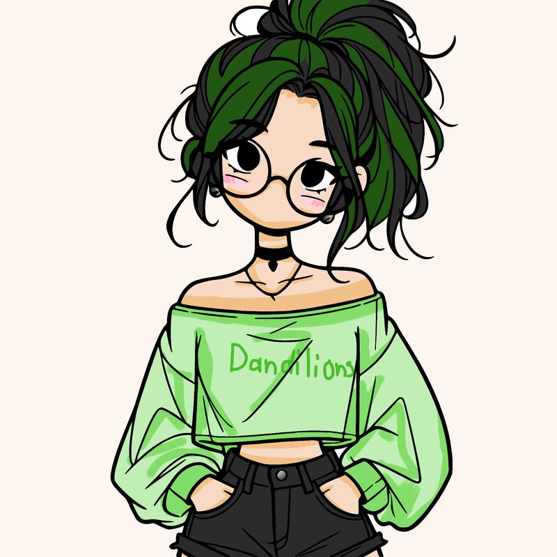 girl with a messy ponytail glasses a baggy crop top and jean shorts