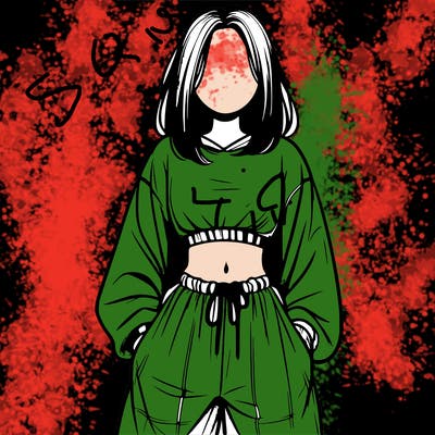 realistic girl faceless with baggy pants and a crop top