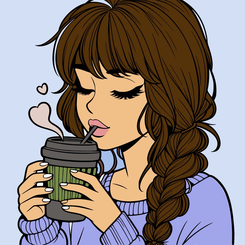 realistic girl drinking coffee