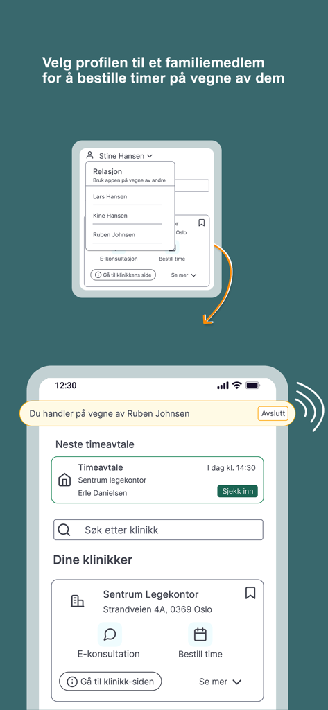 PatientSky - PatientSky app interface showing how to manage and book medical appointments for family members