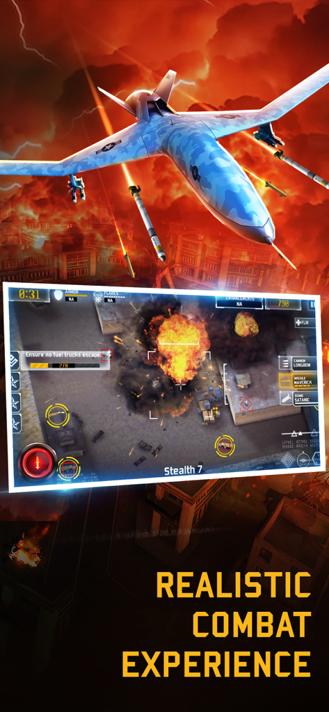 Drone : Shadow Strike 3 - A military drone firing missiles over a tactical combat gameplay screen