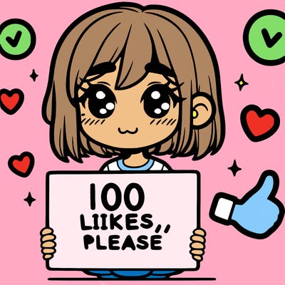 a girl with a sign saying 100 likes, please