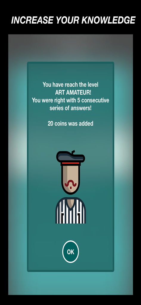 Learn Art - Screenshot of Learn Art app showing achievement notification for reaching Art Amateur level.