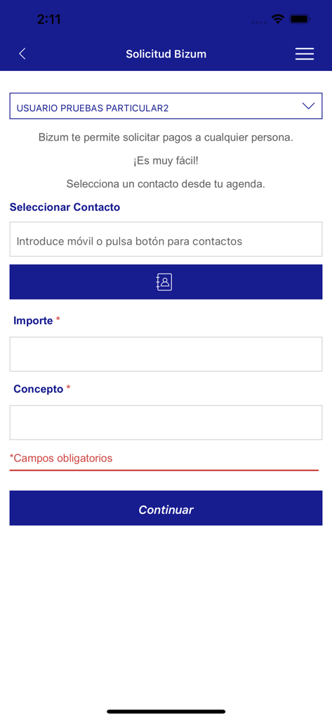 Caixa Ontinyent - Caixa Ontinyent app Bizum payment request interface