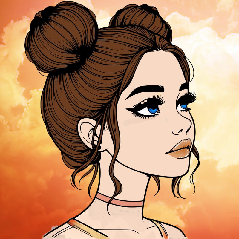 realistic girl with buns on the top of her head