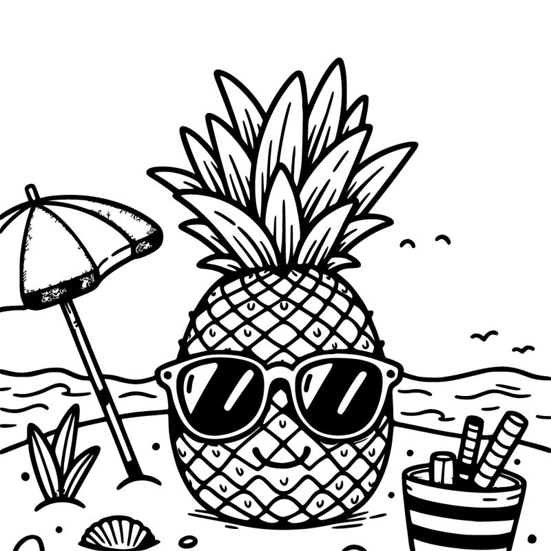 a pineapple wearing sunglasses at the beach