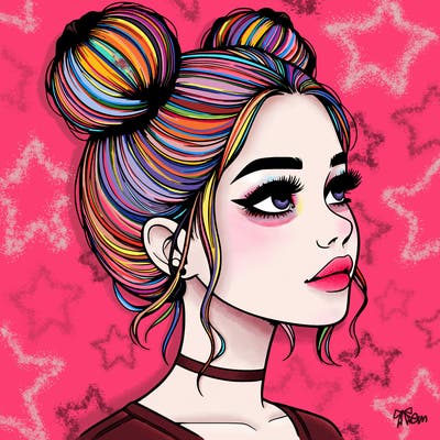 realistic girl with buns on the top of her head