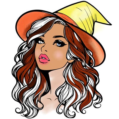 realistic witch girl with wavy hair and lips