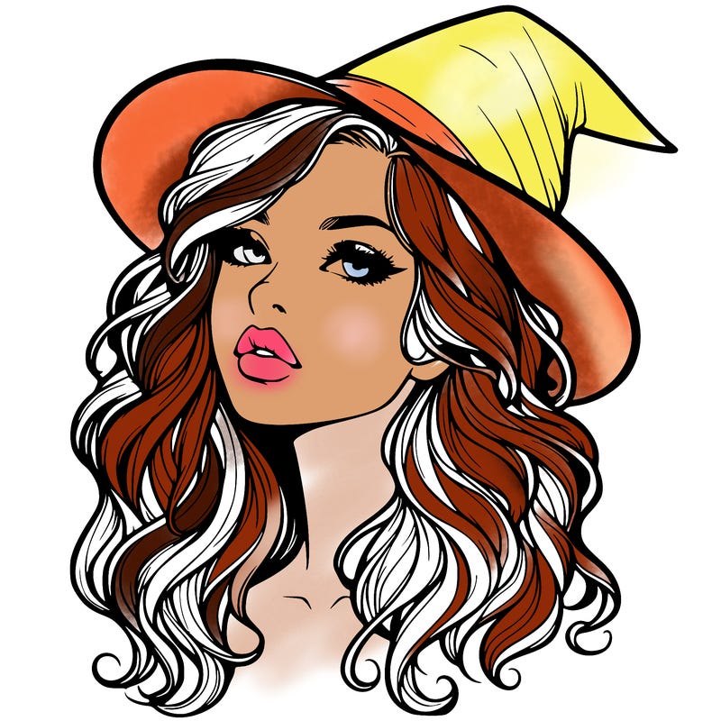 realistic witch girl with wavy hair and lips