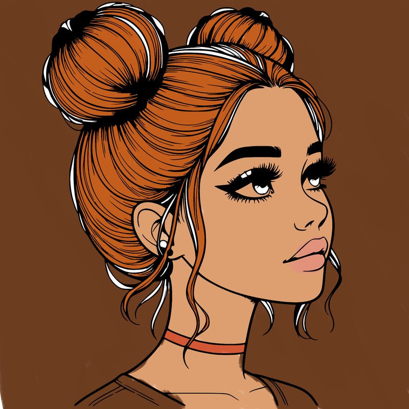 realistic girl with buns on the top of her head