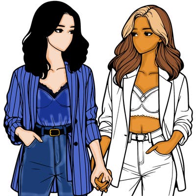 realistic women holding hands