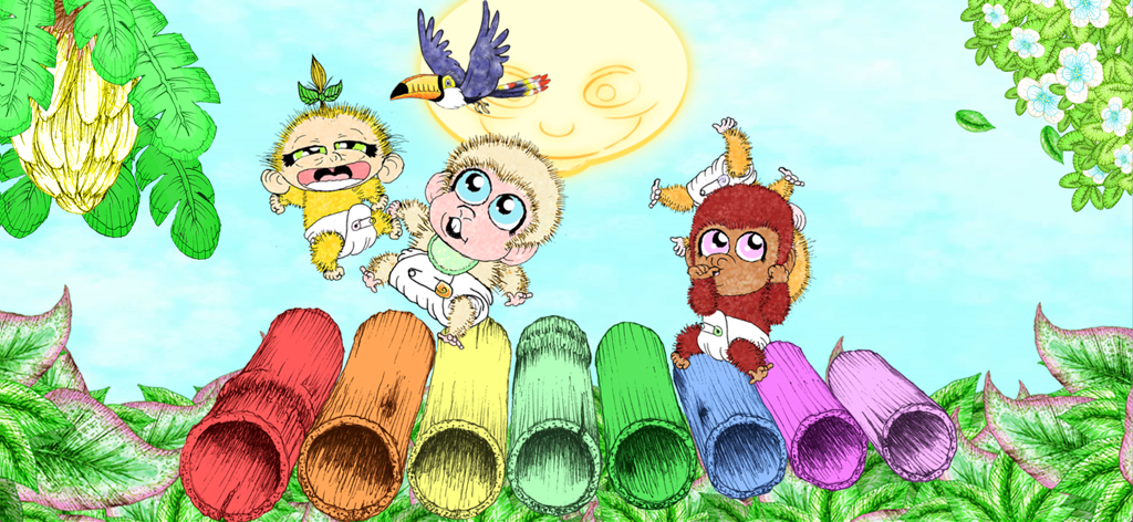 Jungle Jam - Child Friendly - Colorful bamboo xylophone and cute monkeys in a jungle scene from the Jungle Jam app