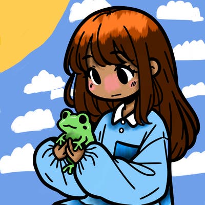 girl with long hair and a oversized shirt. and she is holding a frog