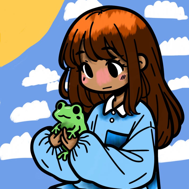 girl with long hair and a oversized shirt. and she is holding a frog