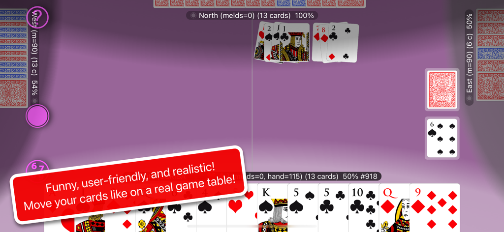 Pinnacola - Screenshot del gameplay del gioco di carte italiano Pinnacola che mostra le carte su un realistico tavolo virtuale.