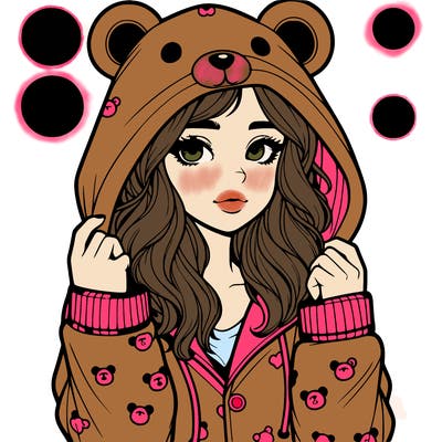 realistic girl in a animal pjs hoodie