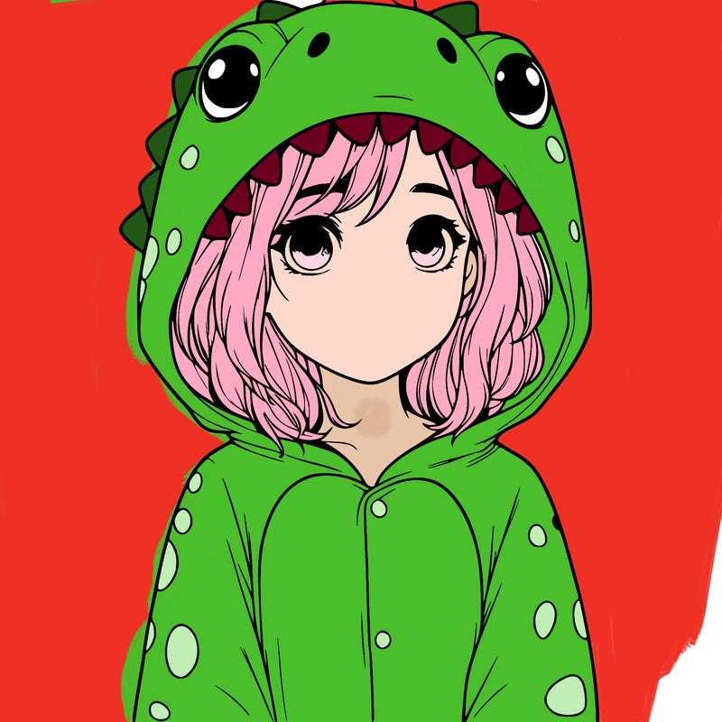 a girl in a dinosaur onesie realistic