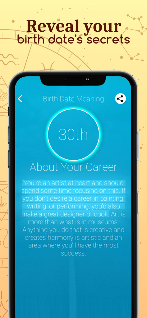 A mobile app screen from Daily Horoscope showing career insights and birth date secrets.