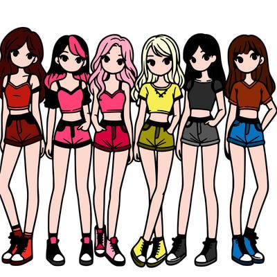 a group of girls wearing crop tops and shorts