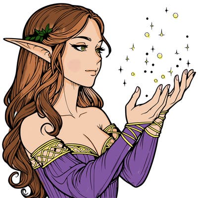 realistic elf girl doing magic