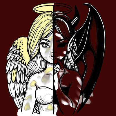 realistic angel half demon