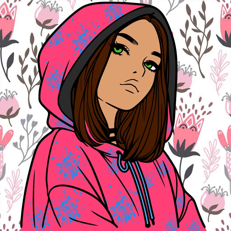 a realistic girl in a hoodie