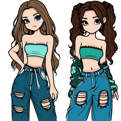 2 girls in crop tops and baggy jeans ripped