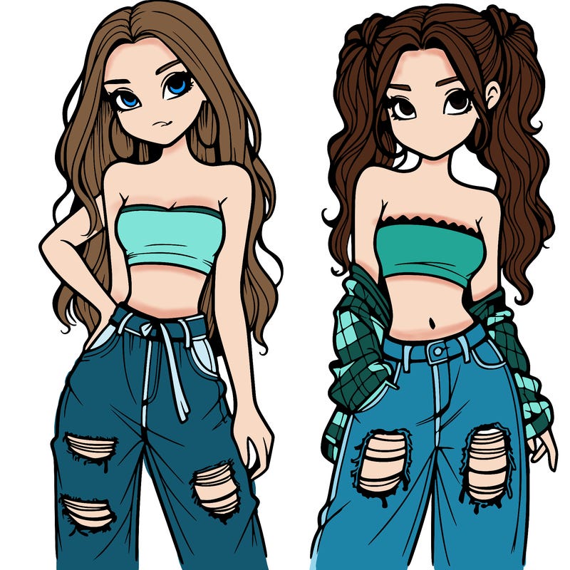 2 girls in crop tops and baggy jeans ripped