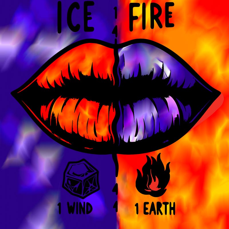 realistic lip split in fourth . 1 fourth ice 1 fire 1wind 1 earth
