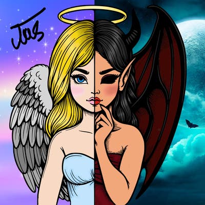 realistic angel half demon