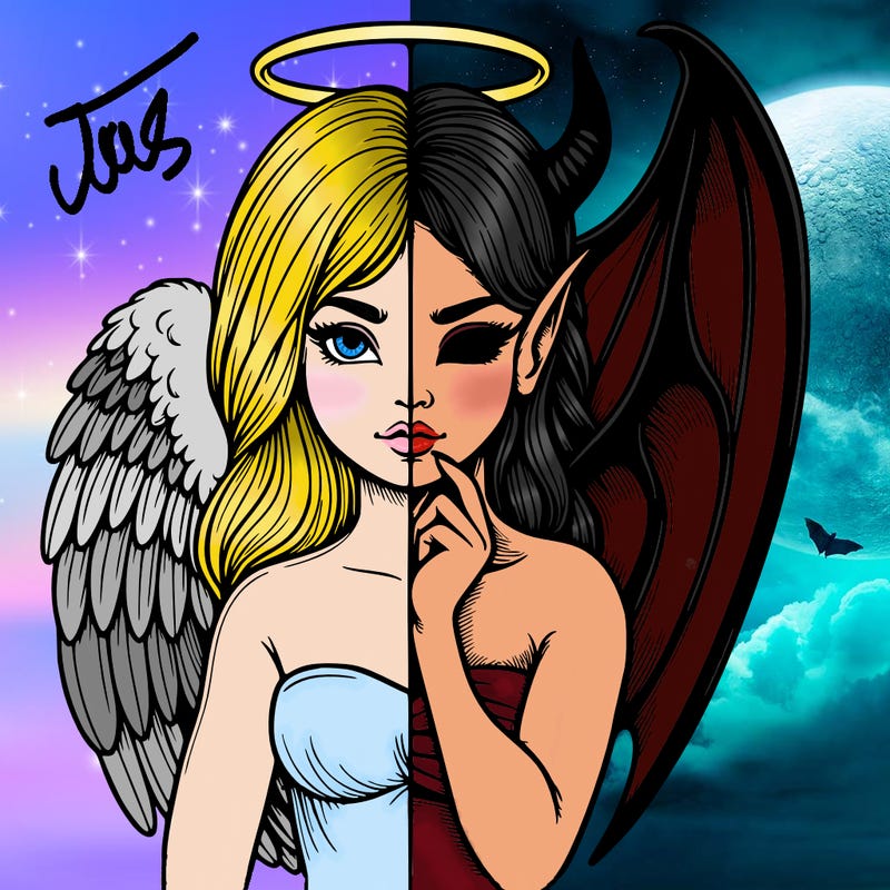 realistic angel half demon