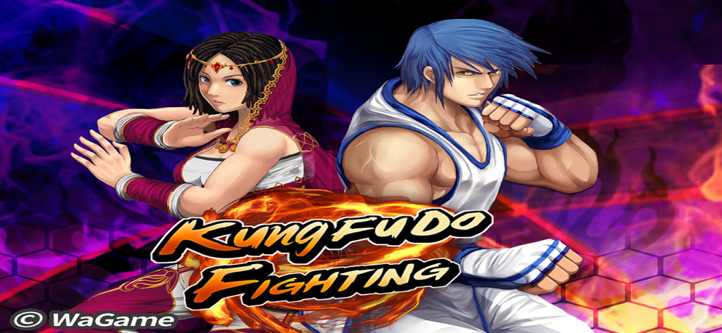 Kung Fu Do Fighting - Two martial arts characters from the Kung Fu Do Fighting mobile game with the game logo